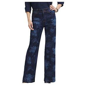Chico’s floral laser print trouser jeans Atasi Indigo size 2P  NWT
